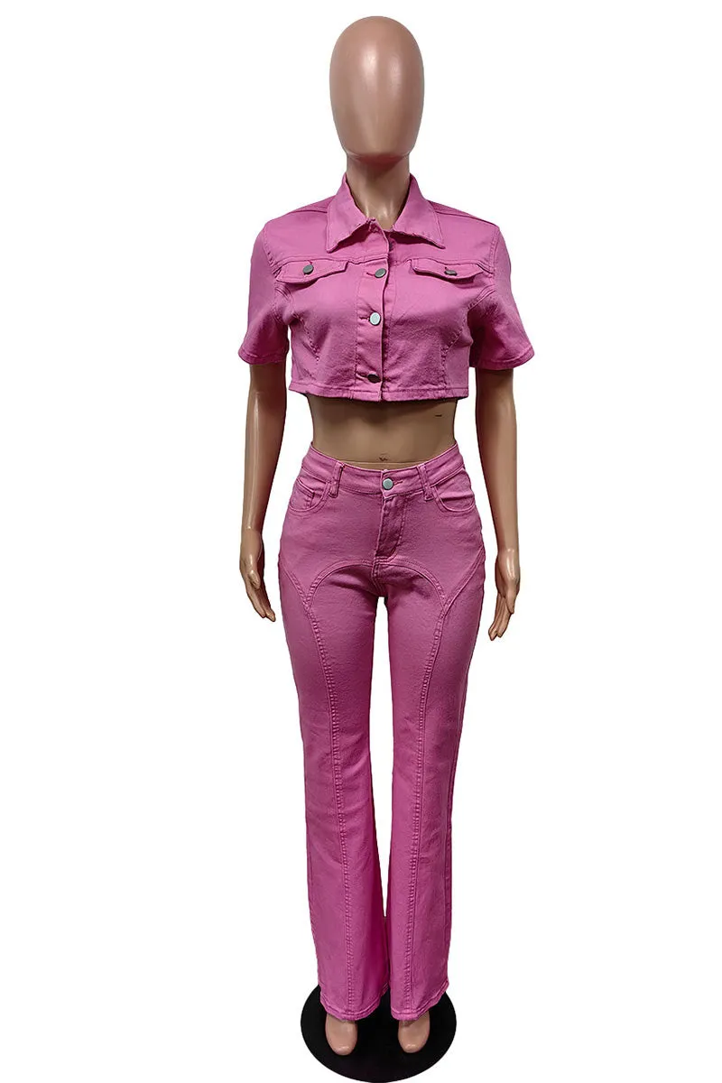 UJ0529 Denim Shirt and Jeans Set