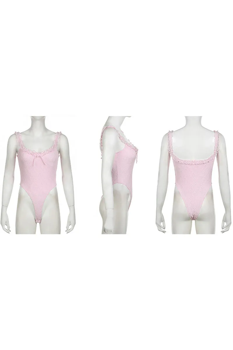 UL660 Lace Spliced Bodysuit and Straight Leg Pants Set