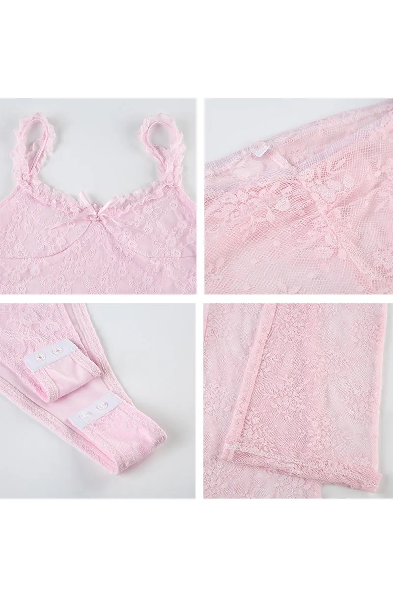 UL660 Lace Spliced Bodysuit and Straight Leg Pants Set