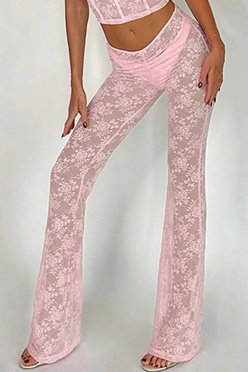 UL660 Lace Spliced Bodysuit and Straight Leg Pants Set