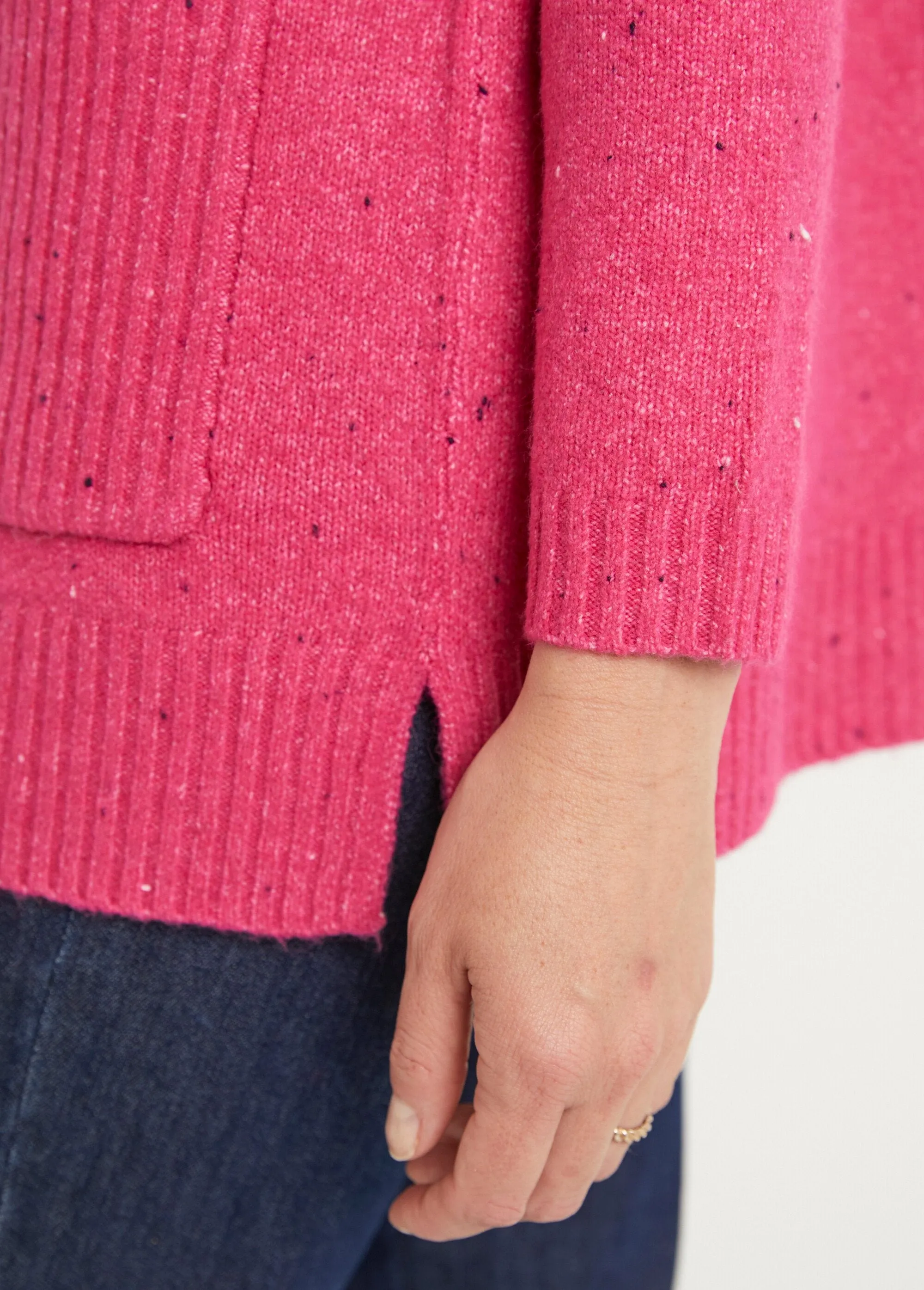 Warm speckled turtleneck tunic sweater