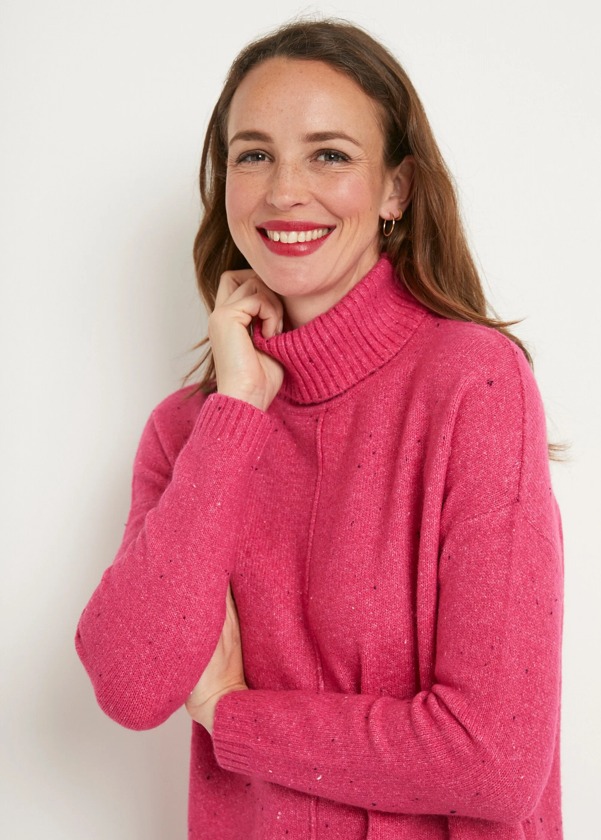 Warm speckled turtleneck tunic sweater