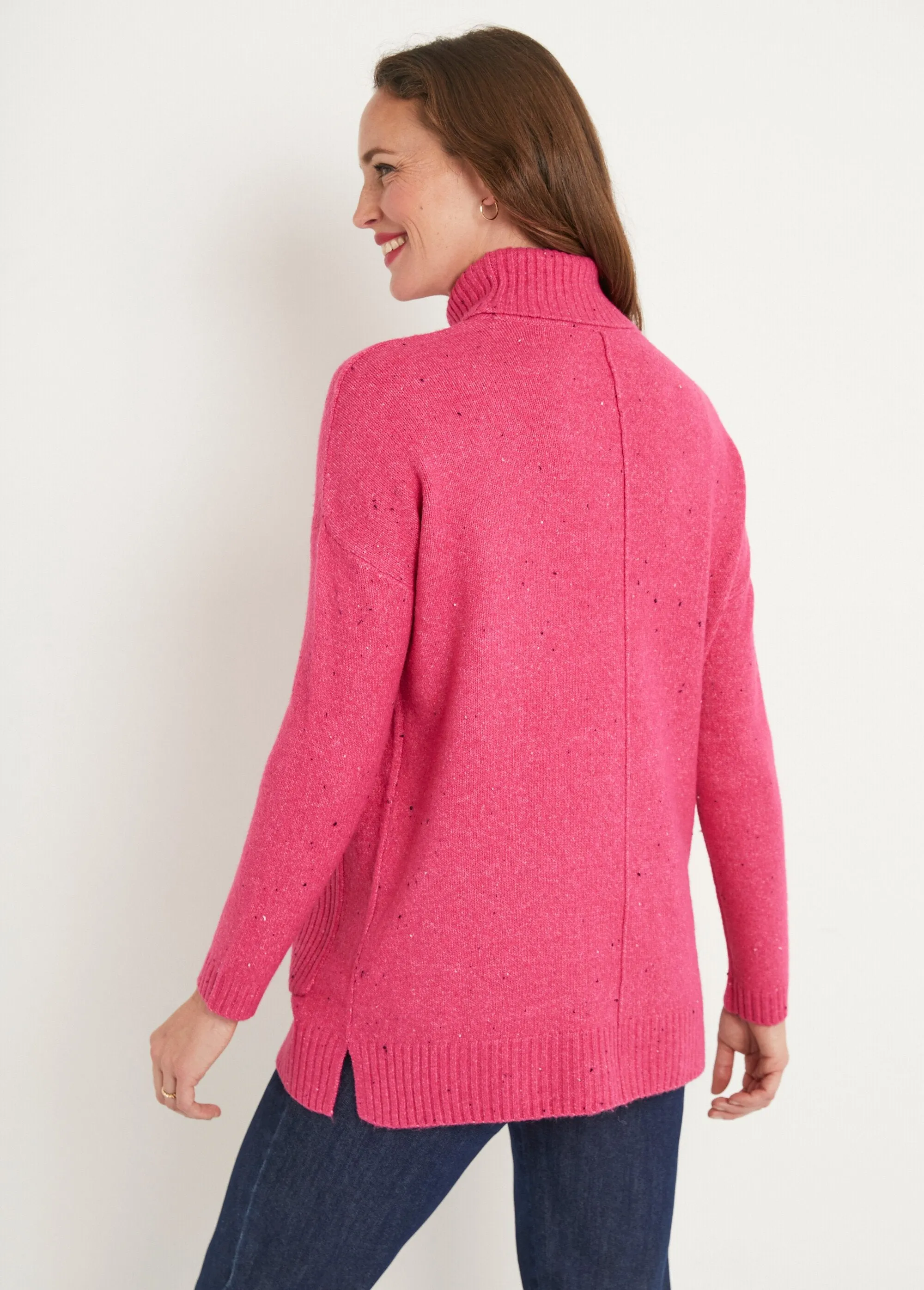 Warm speckled turtleneck tunic sweater