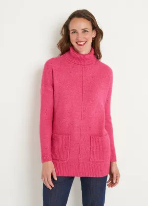 Warm speckled turtleneck tunic sweater