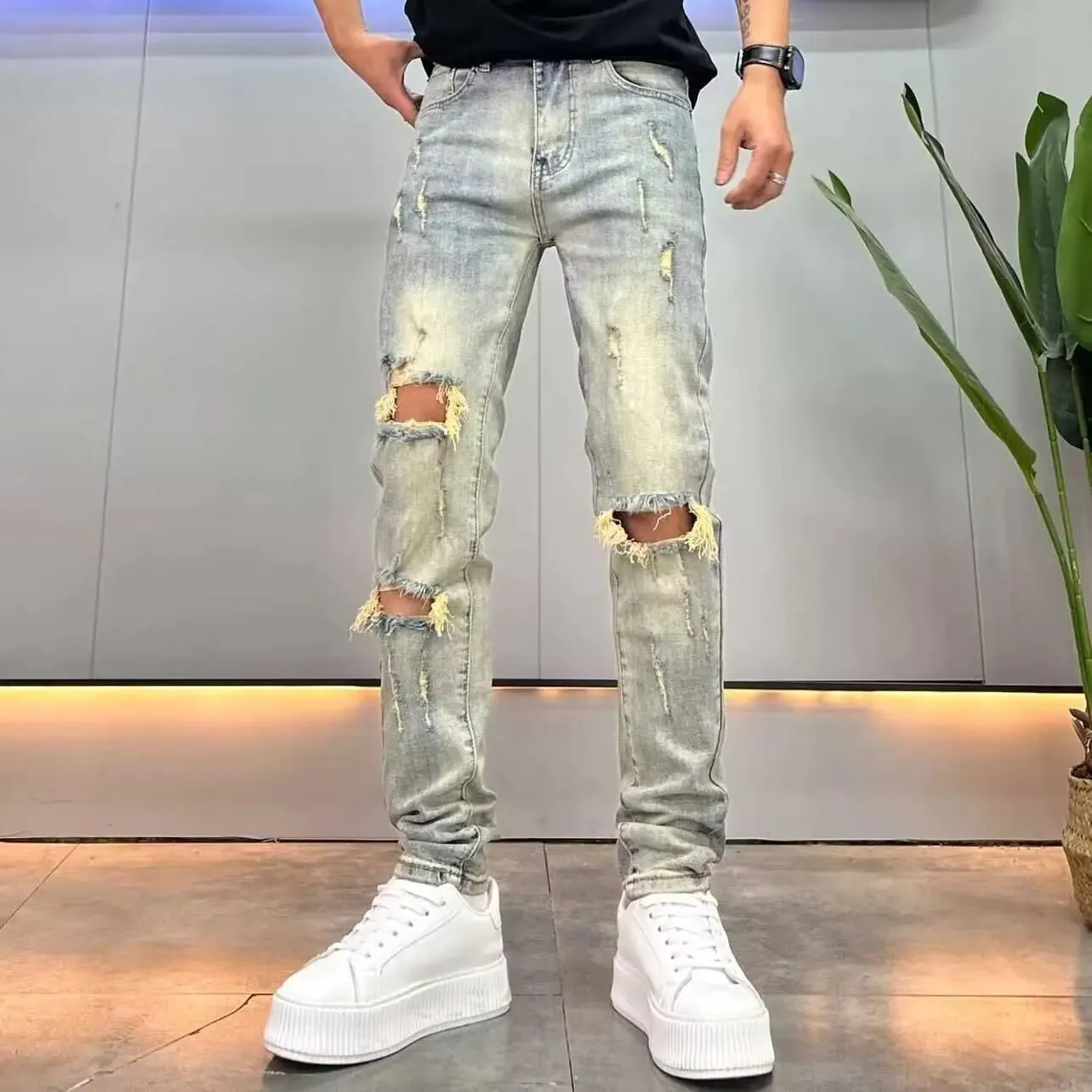 Washed Ripped Denim Jeans