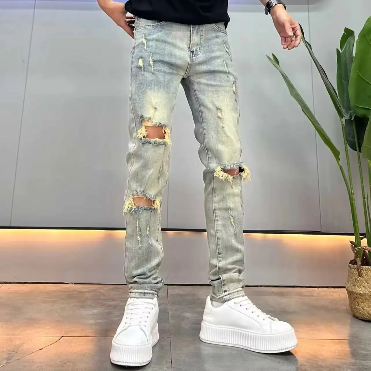 Washed Ripped Denim Jeans