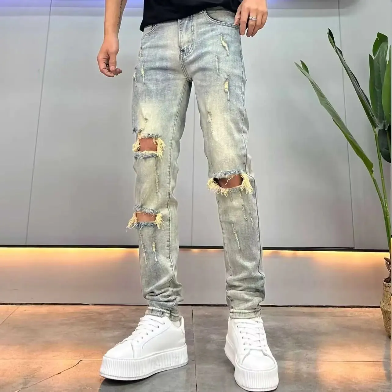 Washed Ripped Denim Jeans