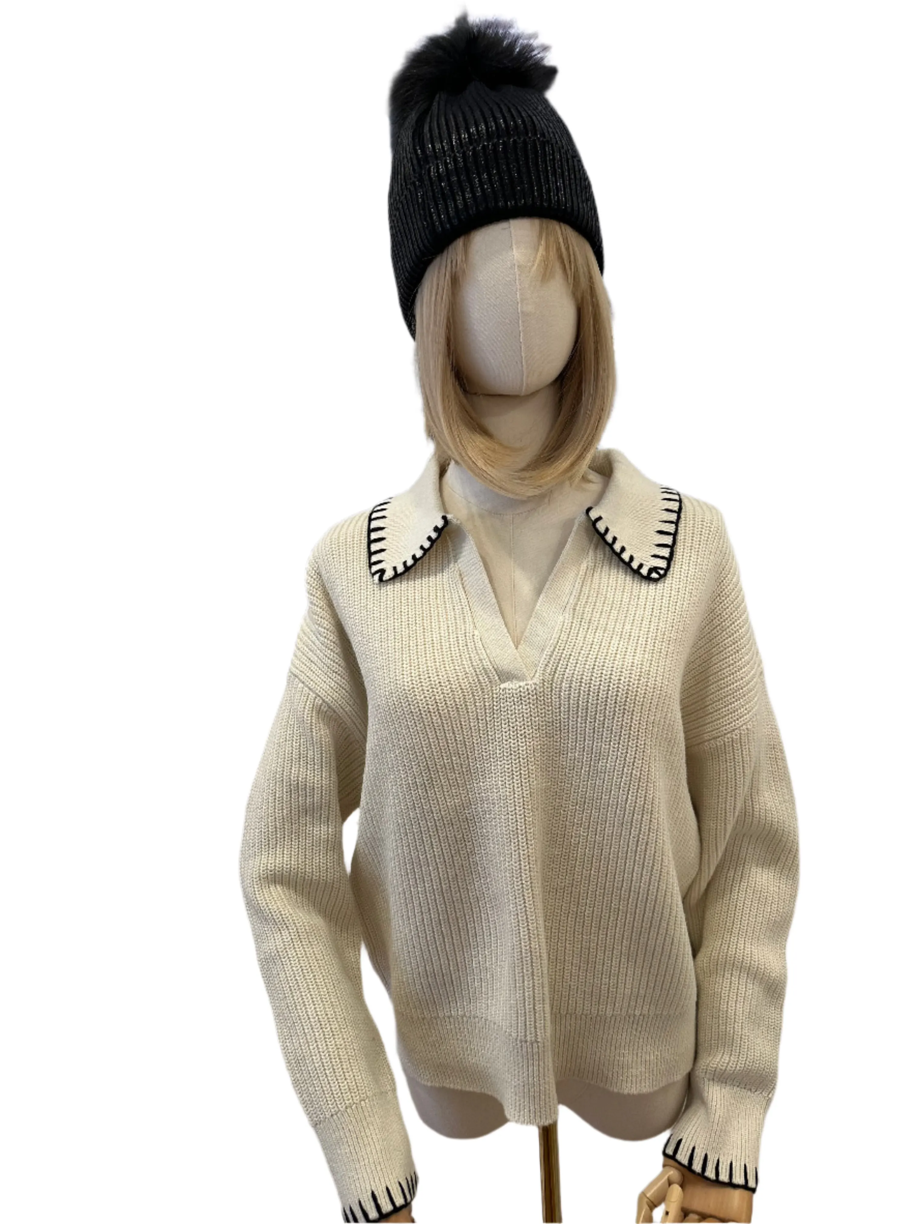 Whip Stitch Polo Sweater