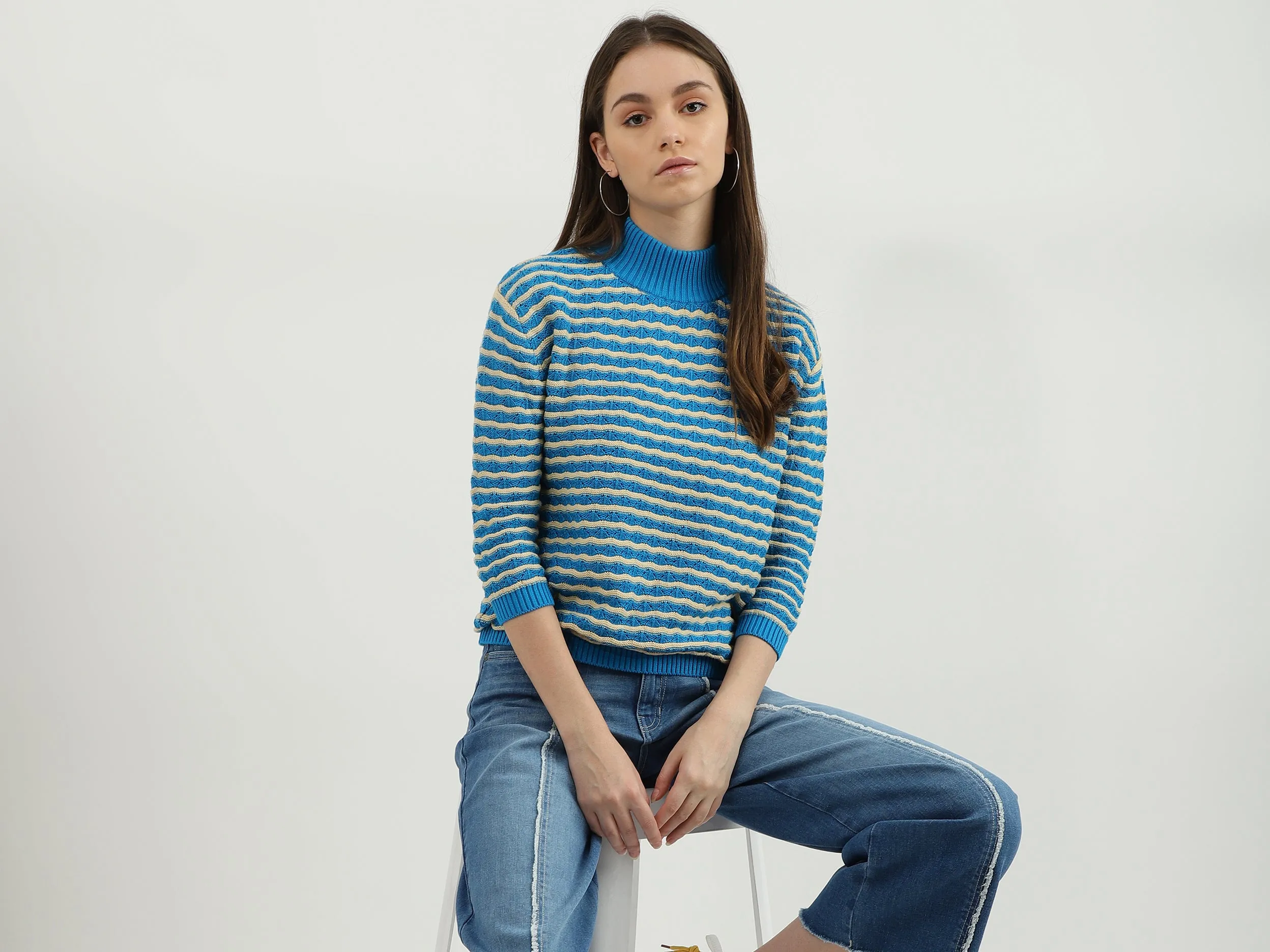 Women Patterned Mock Neck Sweater