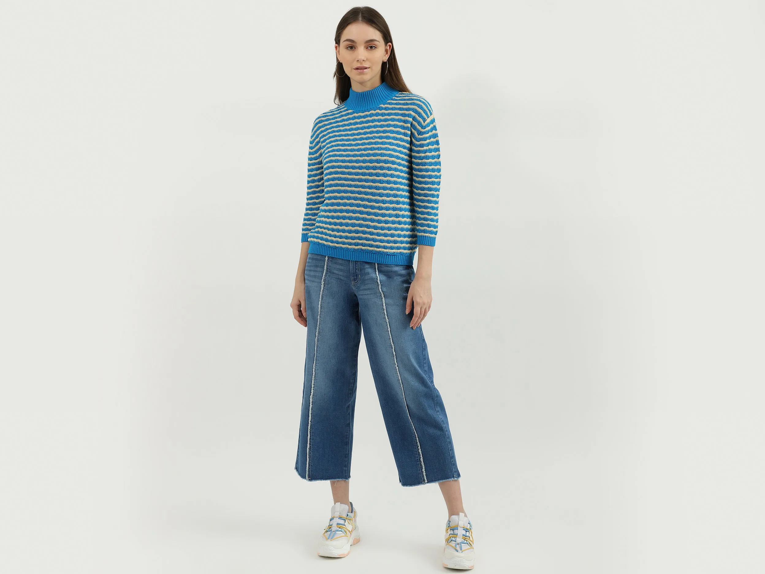 Women Patterned Mock Neck Sweater