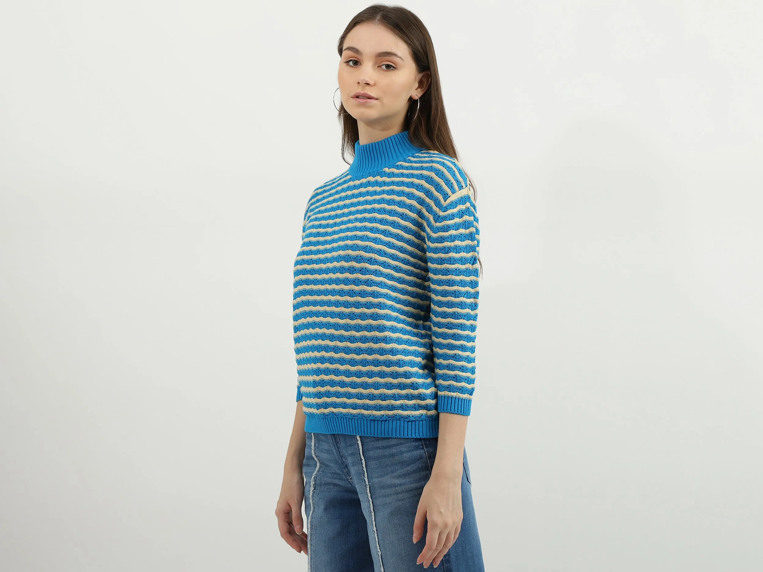 Women Patterned Mock Neck Sweater