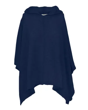 Women's Cashmere Button Hoodie Poncho Night Blue