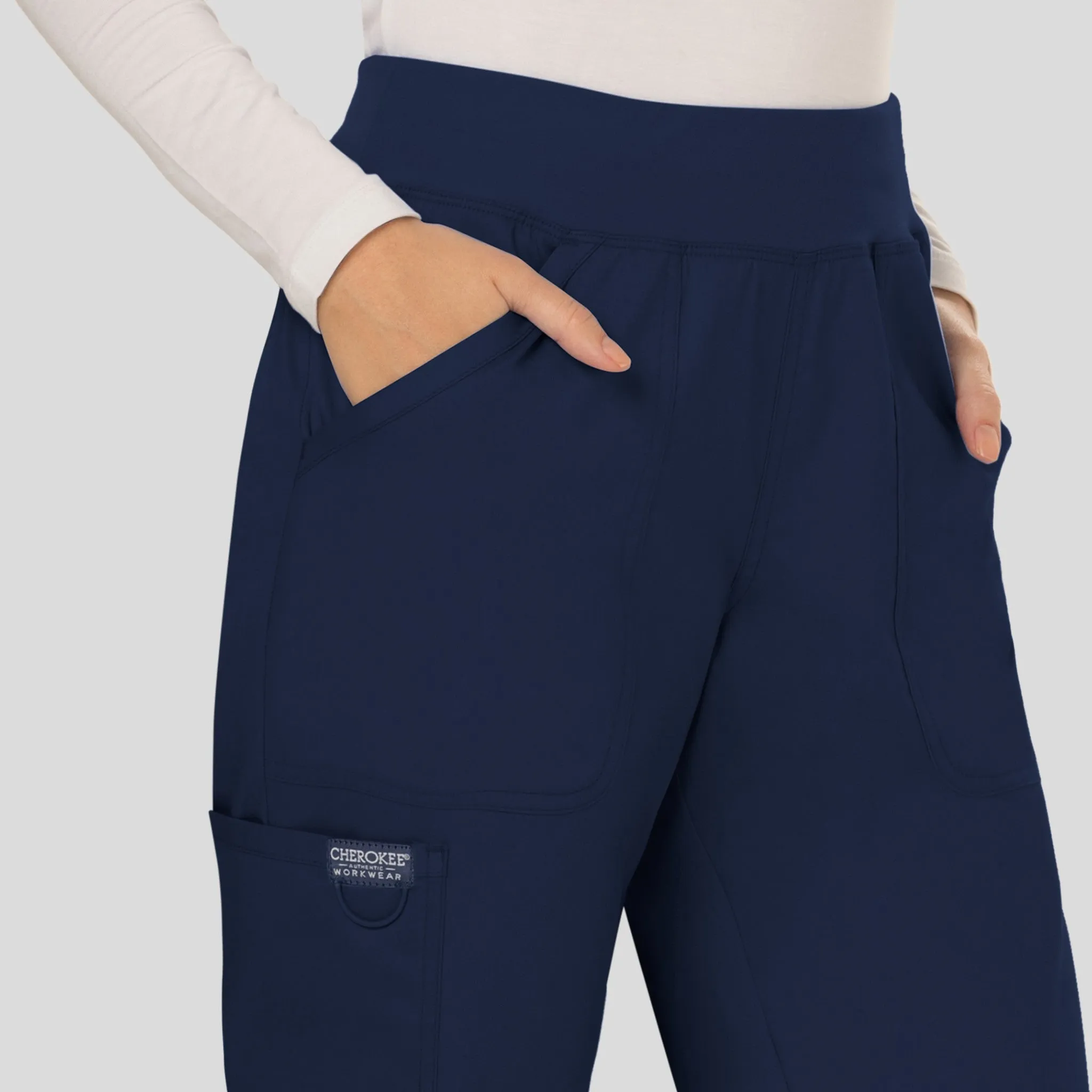 Women's Elastic Waistband Cargo Pull-On Scrub Pant | Navy