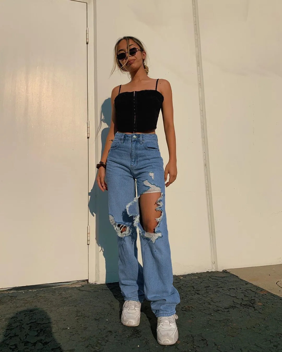 Women’s High Waist Jeans with Large Ripped Holes
