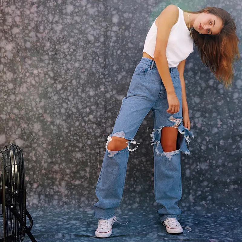 Women’s High Waist Jeans with Large Ripped Holes