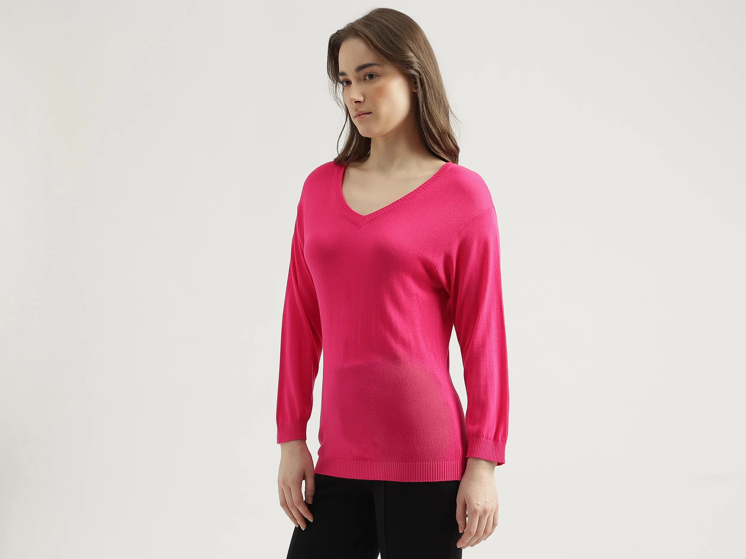 Women's Regular Fit V-Neck Solid Sweater