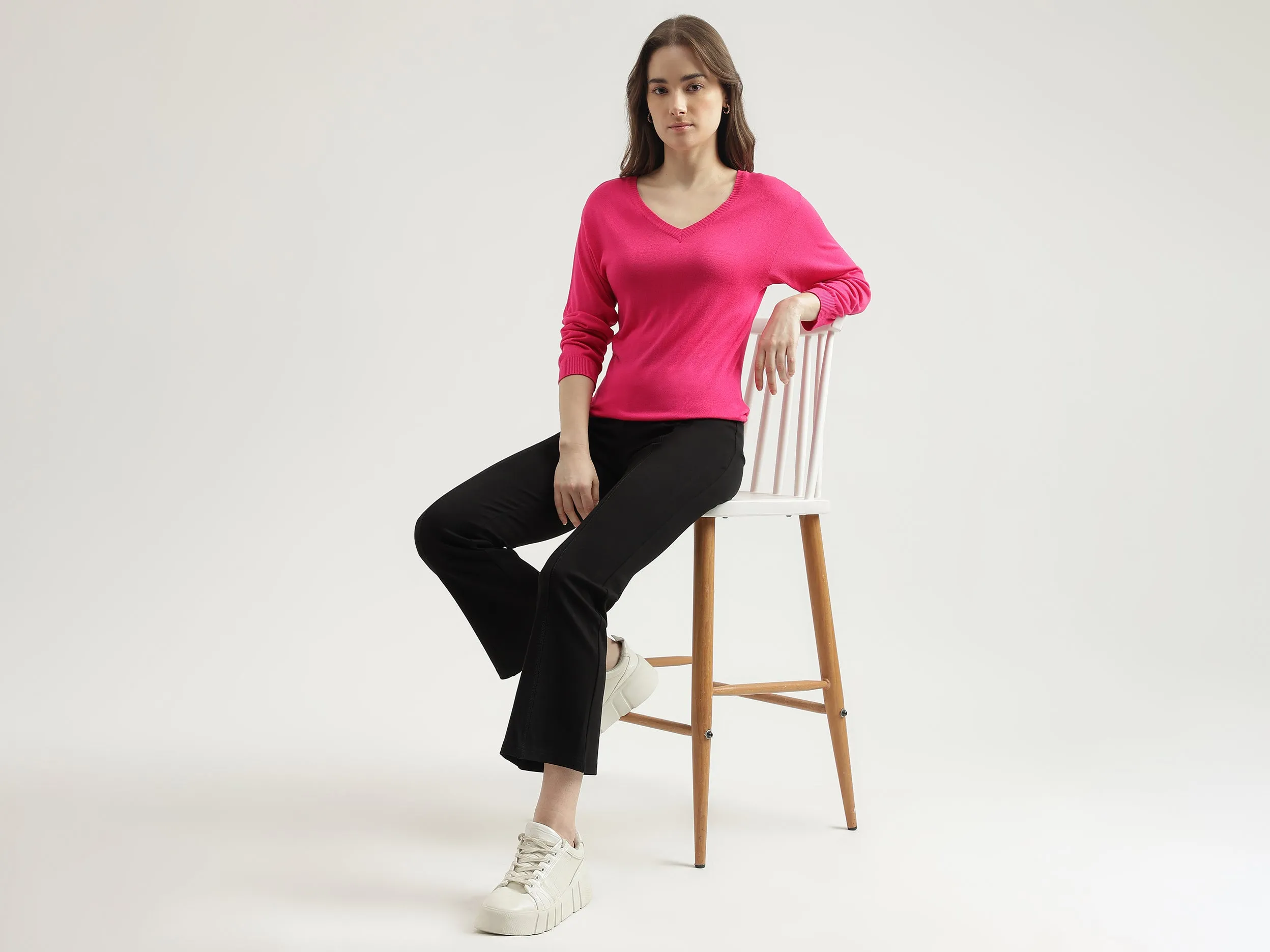 Women's Regular Fit V-Neck Solid Sweater