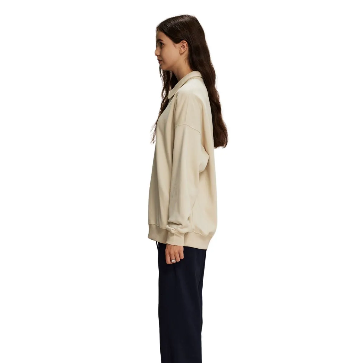 Women's Solid Color Polo Sweatshirt