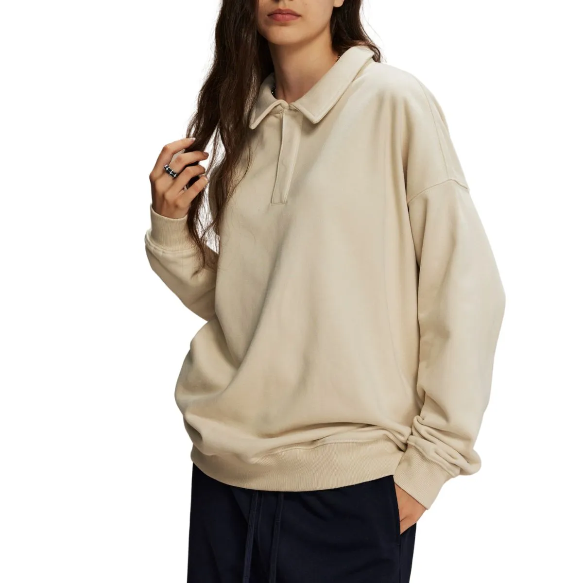 Women's Solid Color Polo Sweatshirt
