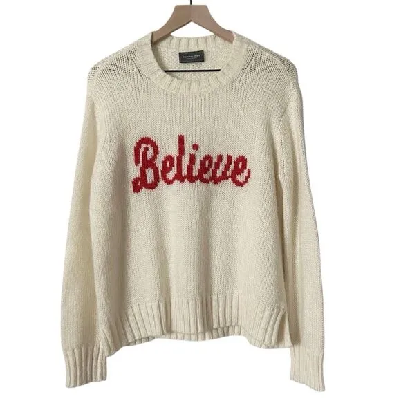 Wooden Ship Believe Chunky Knit Crewneck Sweater Cream Size S/M, 6-8