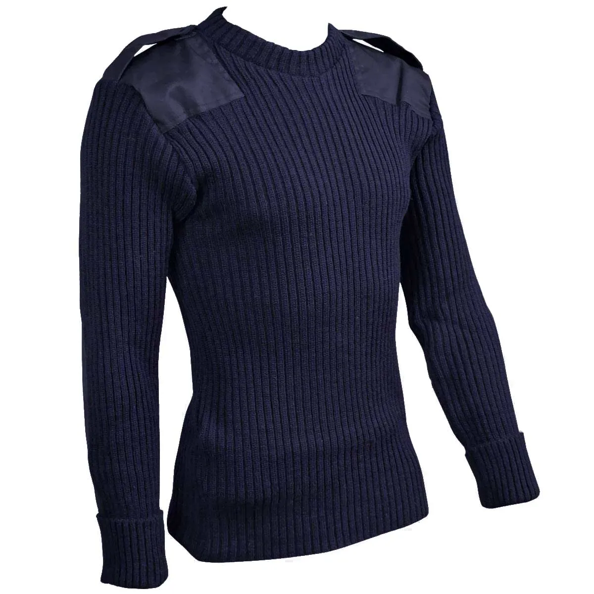 Woolly Pully Army Jumper with Patches / Epaulettes Navy