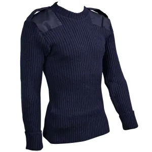 Woolly Pully Army Jumper with Patches / Epaulettes Navy