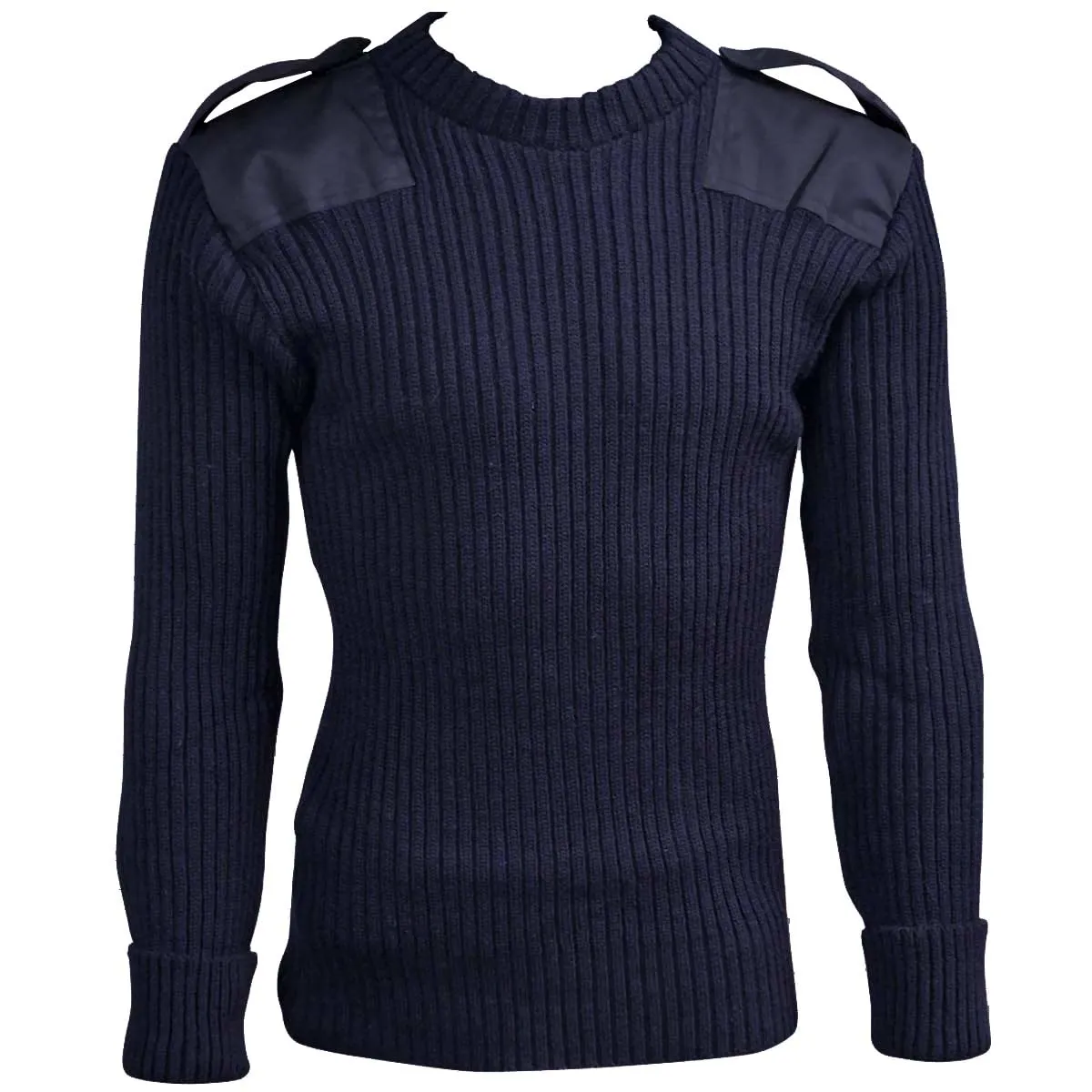 Woolly Pully Army Jumper with Patches / Epaulettes Navy