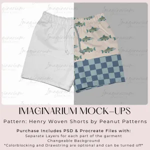 Woven Shorts Mock Up, Color block Shorts Mock-up, Realistic Clothing Mockup for Photoshop and Procreate