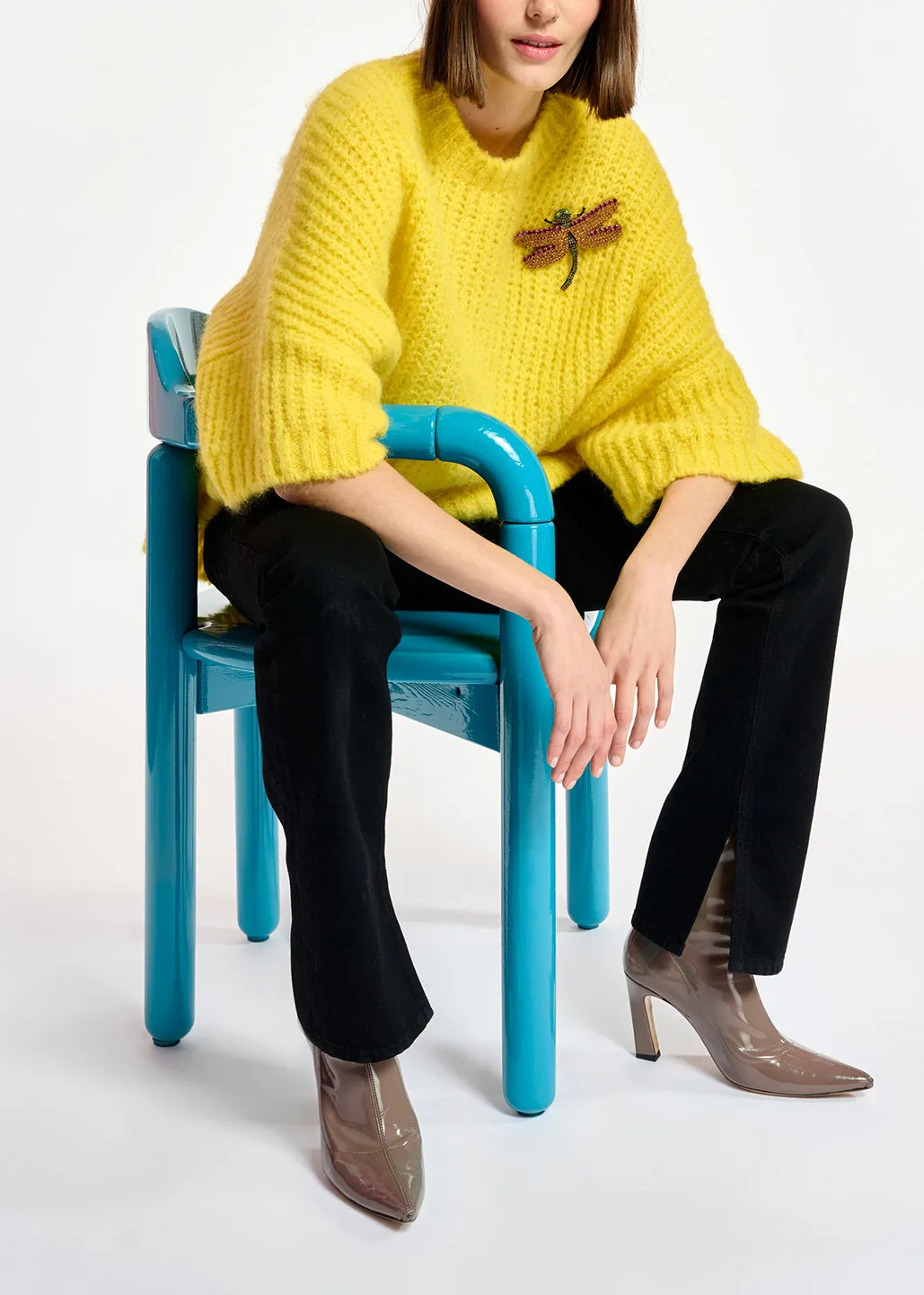 Yellow boxy cut knit sweater