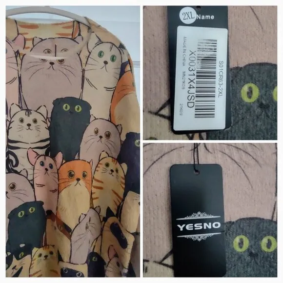 Yesno NWT taupe multicolor kitten cats oversized chunky pullover sweater 2XL