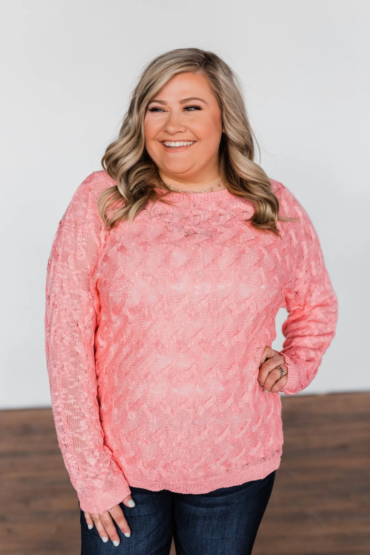 You've Got That Something Knit Sweater- Salmon Pink
