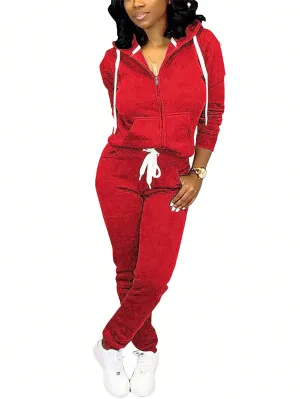 Zip Up Drawstring Hoodie & Sweatpants