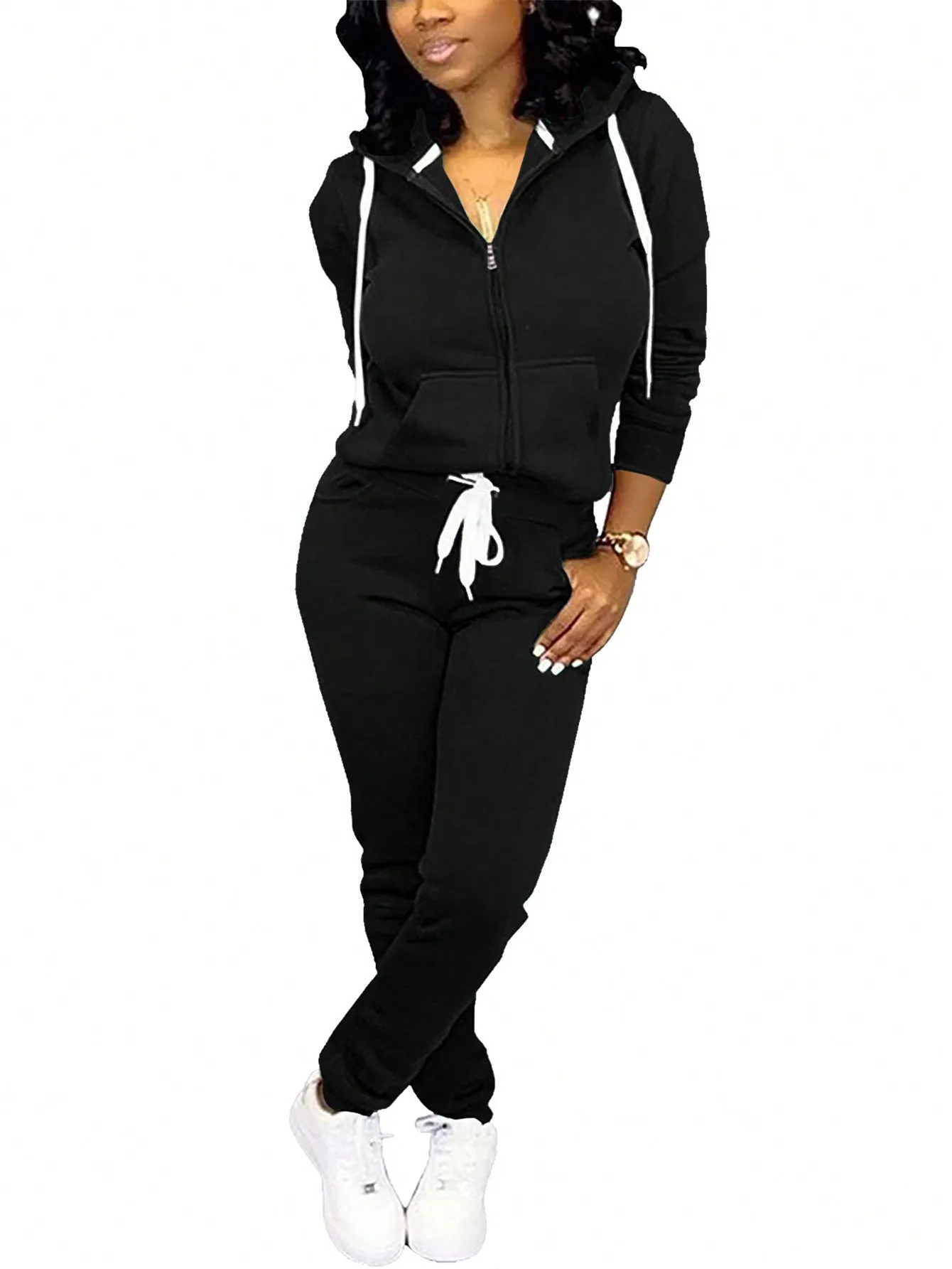 Zip Up Drawstring Hoodie & Sweatpants